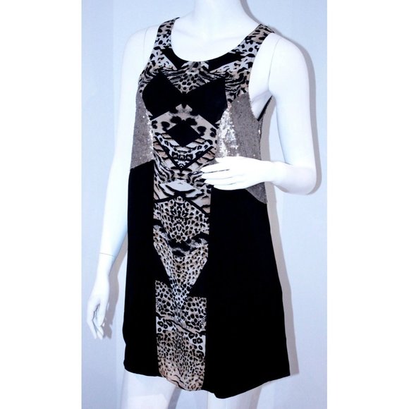 MINKPINK Back Loop DRESS TOP Animal Print LEOPARD Sequin - Picture 2 of 2